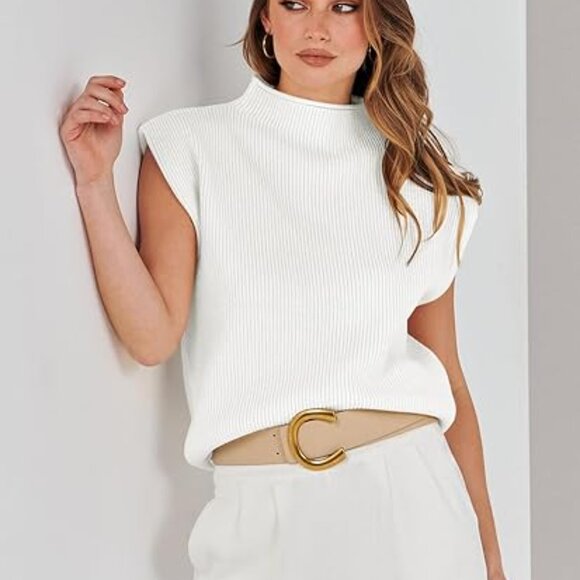 Women's Mock Neck Sleeveless Sweater Vest Old Money Knit Minimalist Fall - Picture 2 of 6